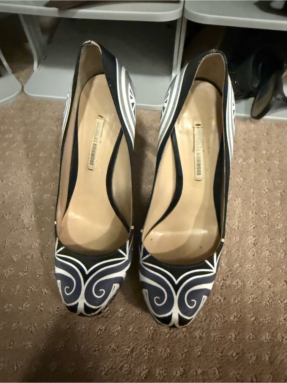 Nicholas Kirkwood satin black grey white heels size 38
